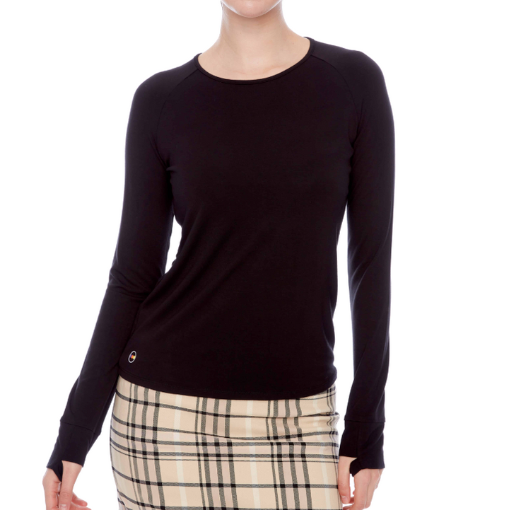 Swing Control Solid Long Sleeve Jersey Knit Top - Black