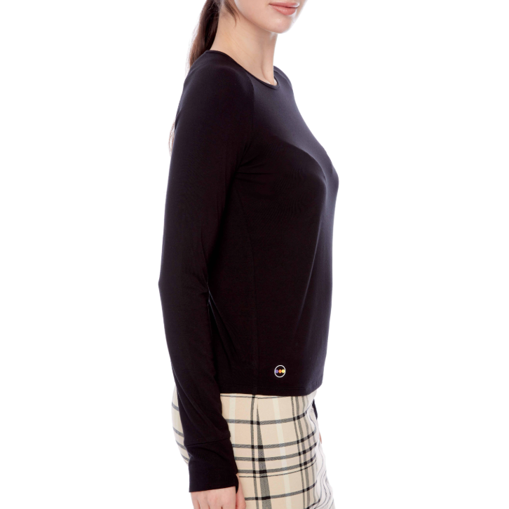 Swing Control Solid Long Sleeve Jersey Knit Top - Black