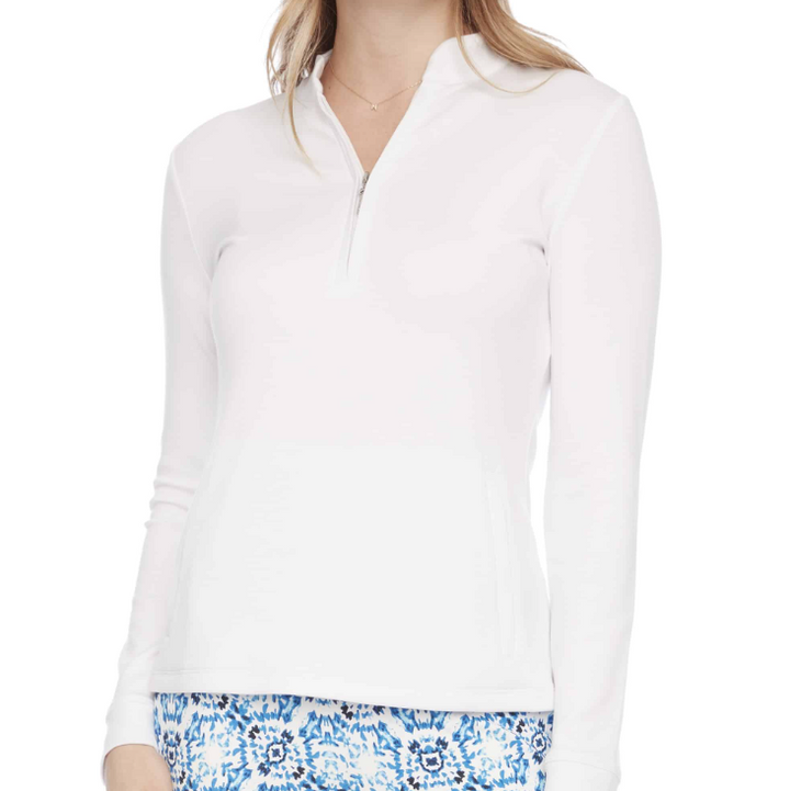 Swing Control Long Sleeve Zippered Modal Top - White