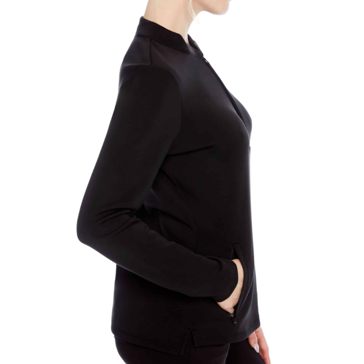 Swing Control Long Sleeve Zippered Modal Top - Black