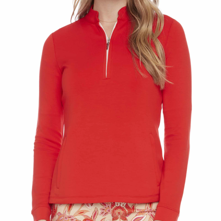 Swing Control Long Sleeve Zippered Modal Top - Fiery Red