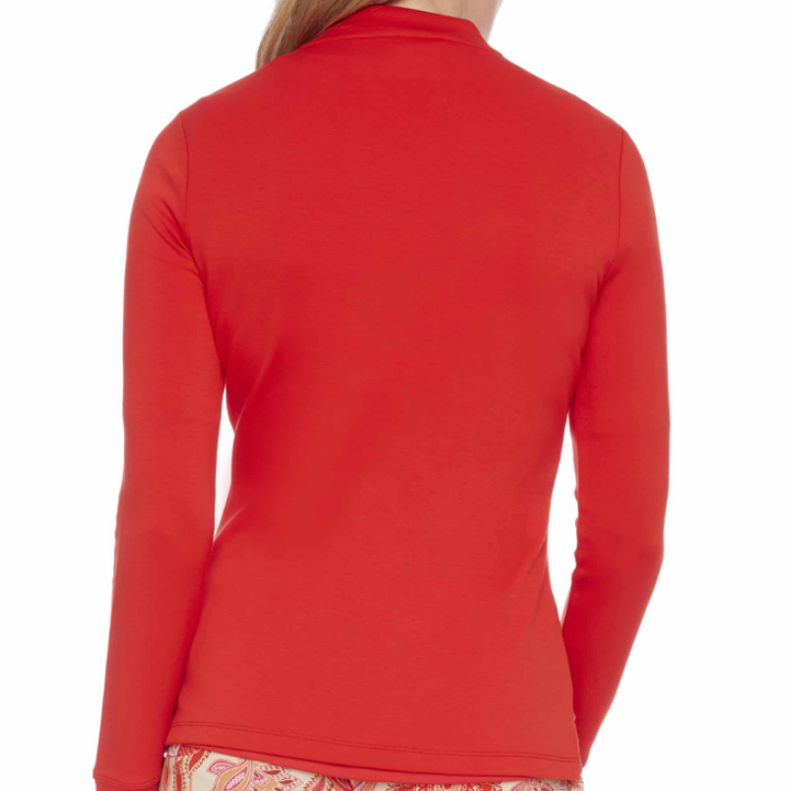 Swing Control Long Sleeve Zippered Modal Top - Fiery Red