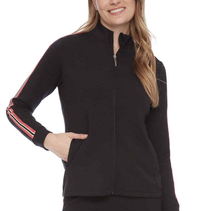 Swing Control Side Stripe Zippered Modal Jacket - Black