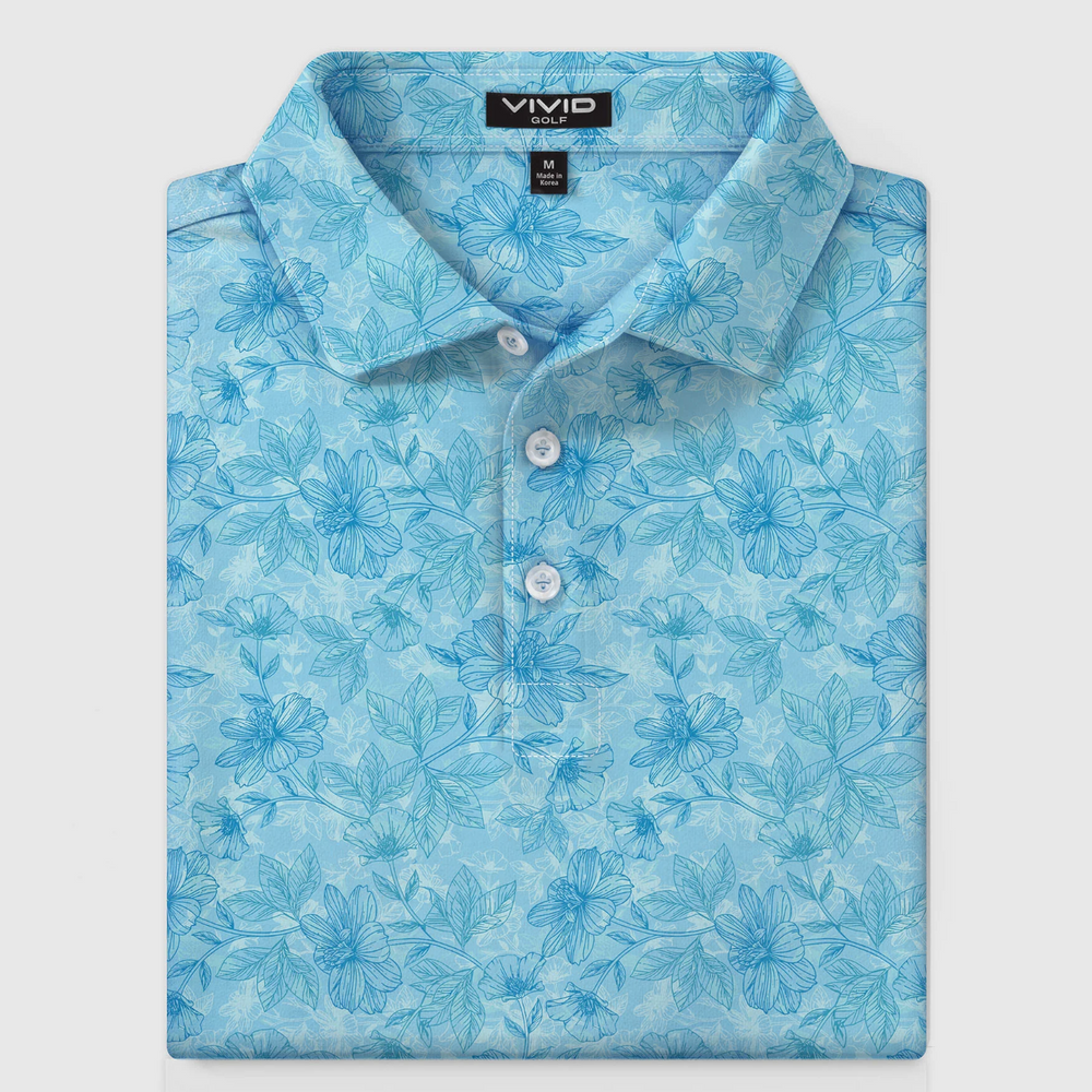 Vivid Golf Men's Polo - Blue Hibiscus - Skorzie