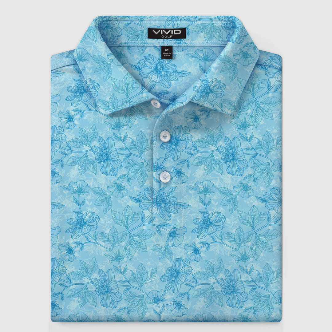 Vivid Golf Men's Polo - Blue Hibiscus - Skorzie