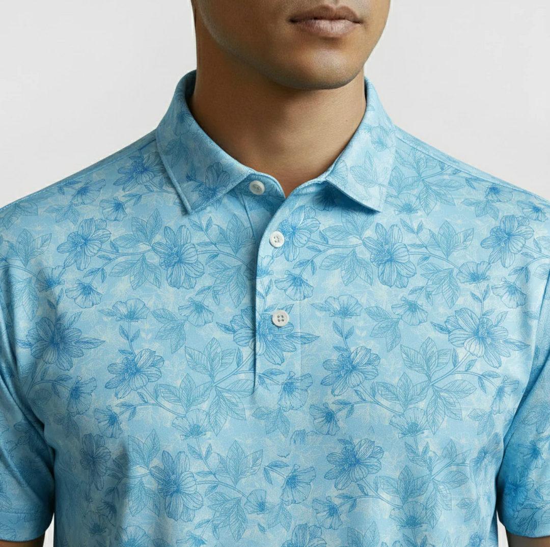Vivid Golf Men's Polo - Blue Hibiscus - Skorzie