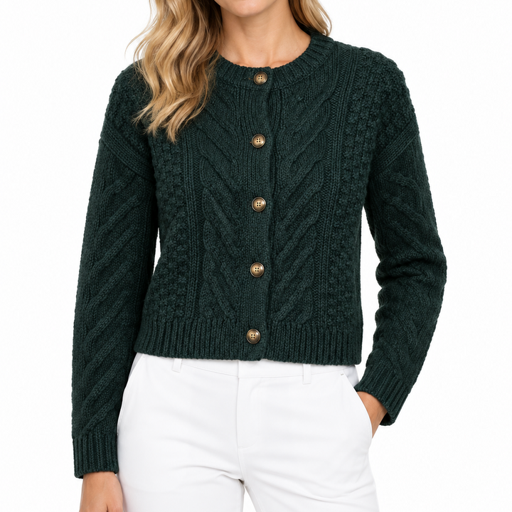 27 Miles Women's Cardigan Malia Cable Cropped Forest Size S