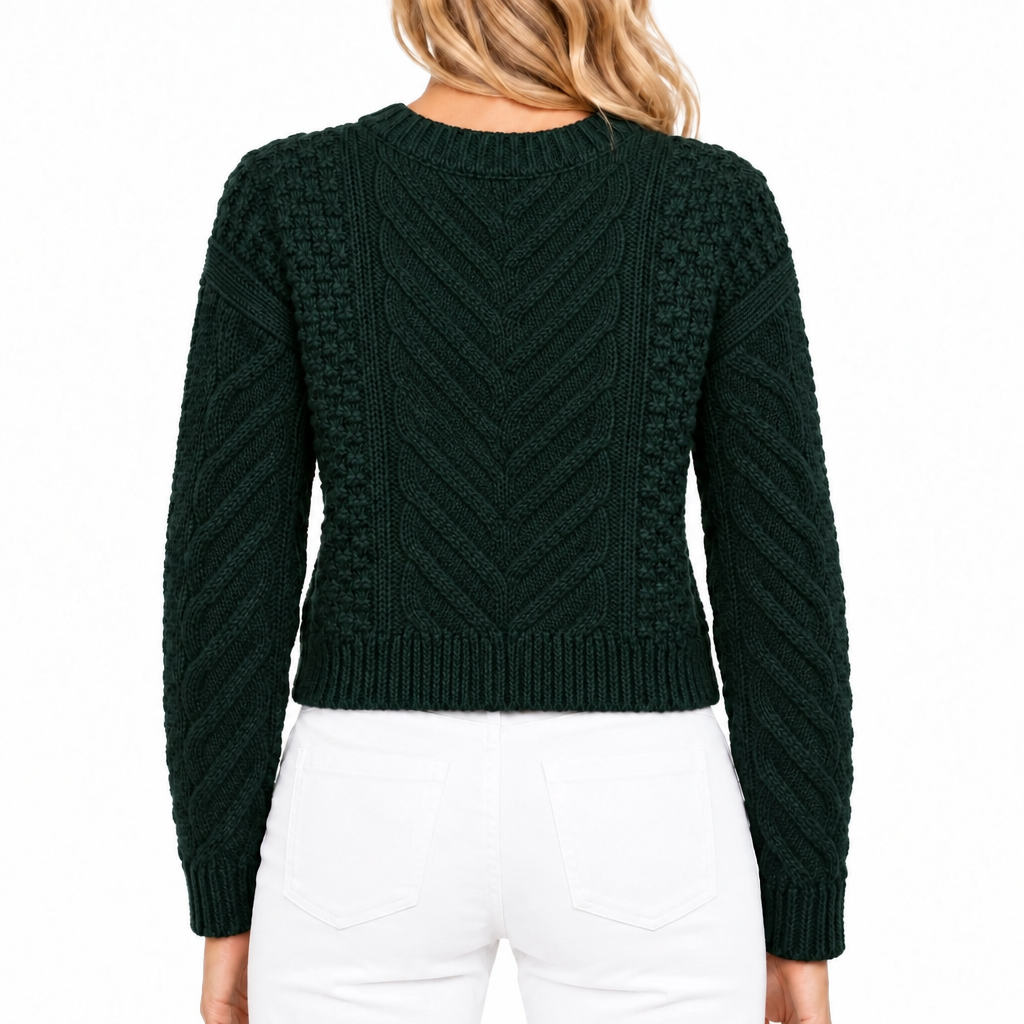 27 Miles Women's Cardigan Malia Cable Cropped Forest Size S