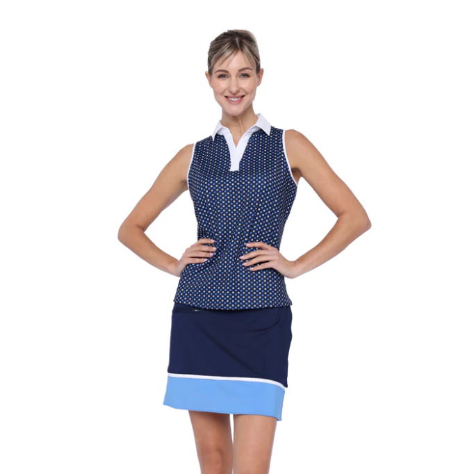 Belyn Key Cutaway Sleeveless Polo - Marine Print