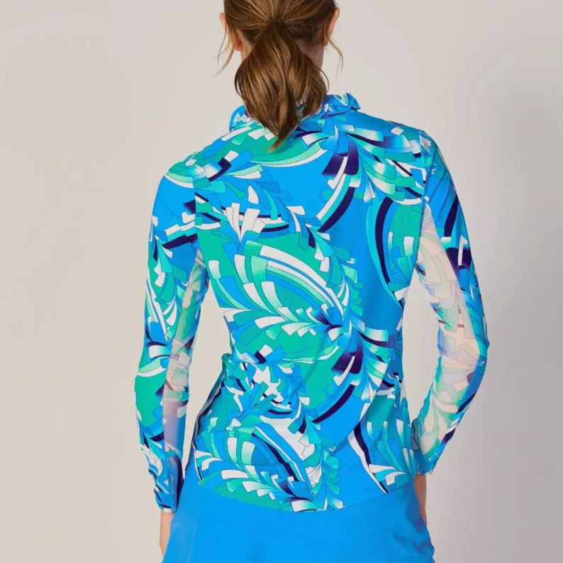 G-Lifestyle Long Sleeve Double Ruffle Top - St. Barth's Blue