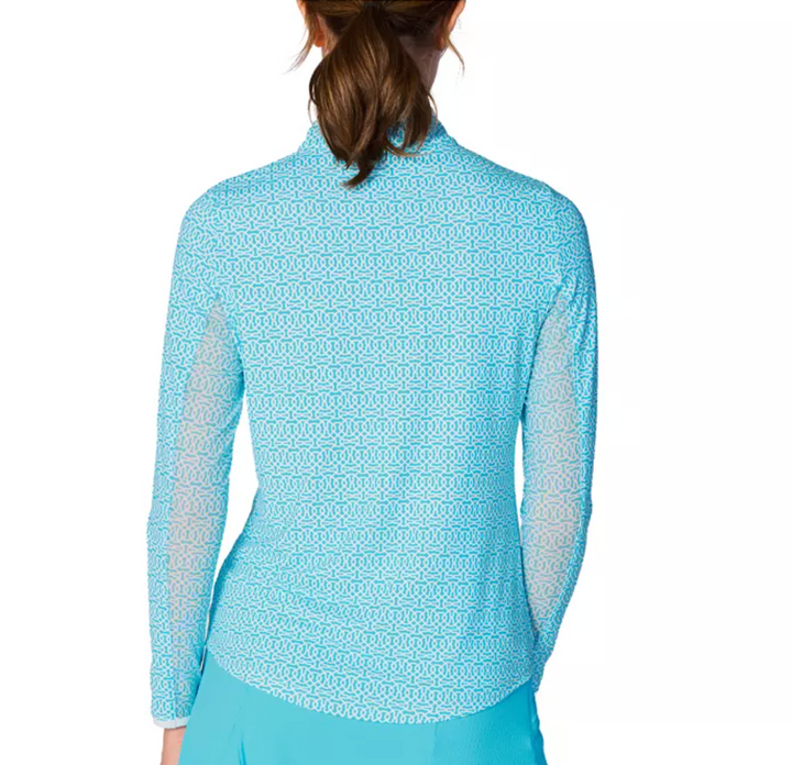 G-Lifestyle Long Sleeve Zip Mock Neck Top - Cubic Caribbean Turquoise