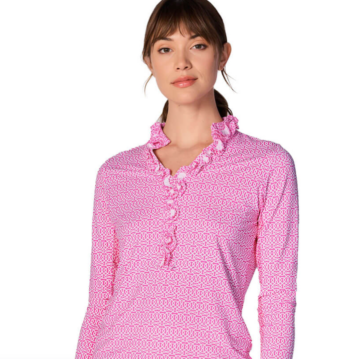 G-Lifestyle Long Sleeve Double Ruffle Top - Cubic Hot Pink