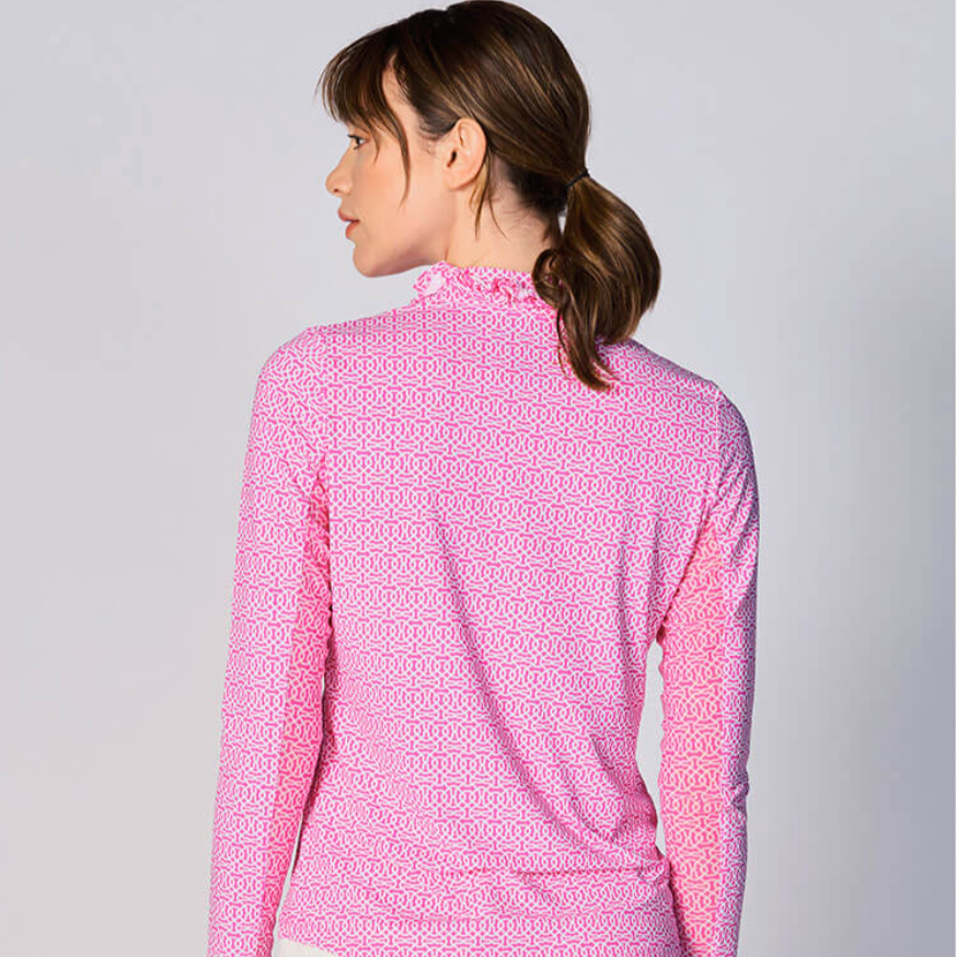 G-Lifestyle Long Sleeve Double Ruffle Top - Cubic Hot Pink