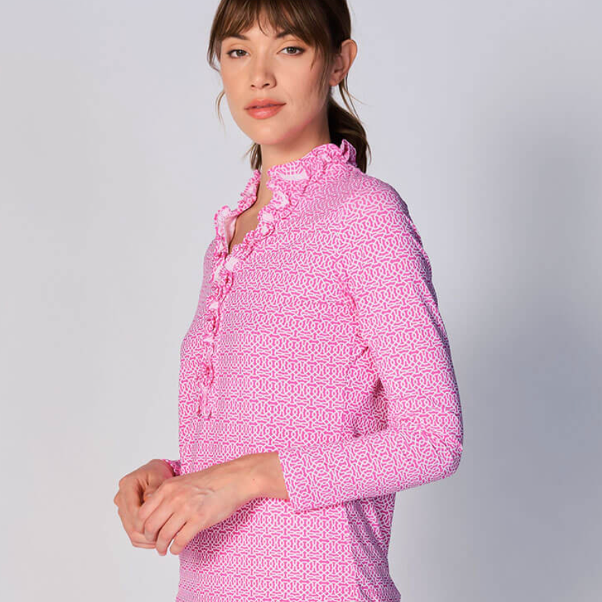 G-Lifestyle Long Sleeve Double Ruffle Top - Cubic Hot Pink