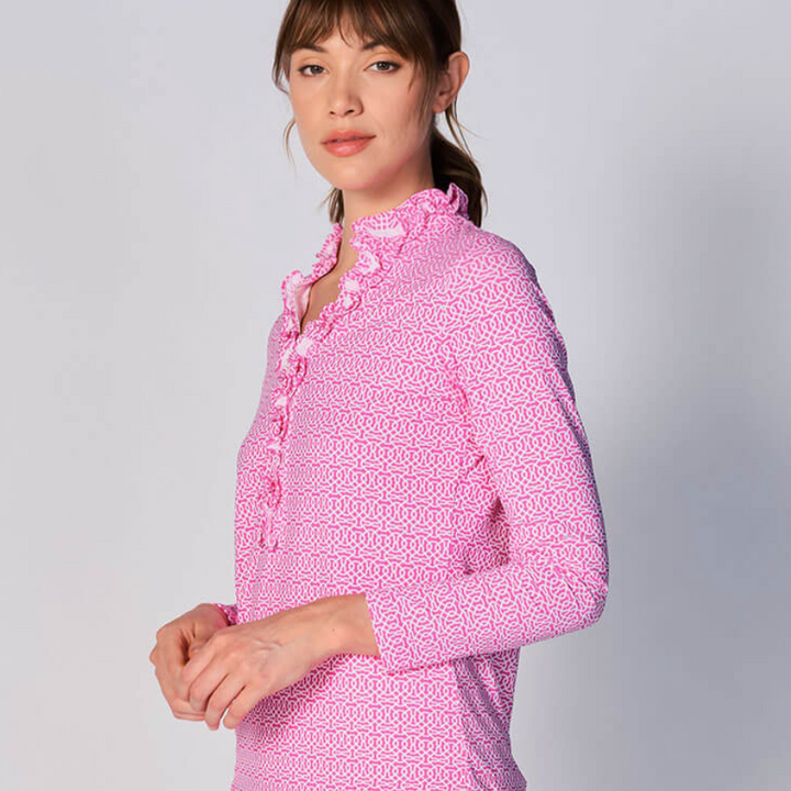 G-Lifestyle Long Sleeve Double Ruffle Top - Cubic Hot Pink