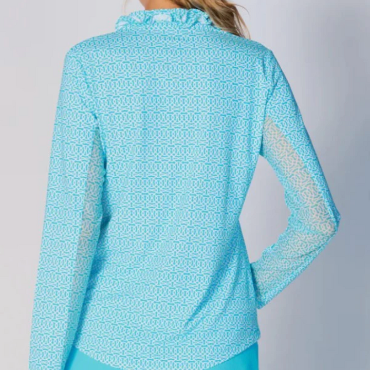 G-Lifestyle Long Sleeve Double Ruffle Top - Cubic Caribbean Turquoise