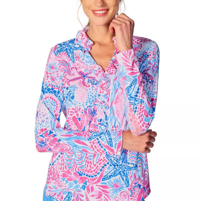 G-Lifestyle Long Sleeve Double Ruffle Top - Starfish Pink