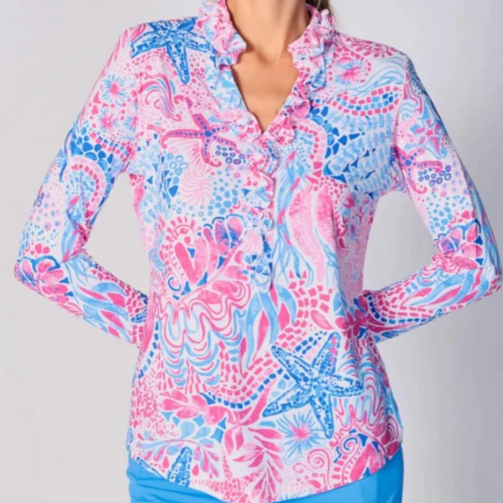 G-Lifestyle Long Sleeve Double Ruffle Top - Starfish Pink