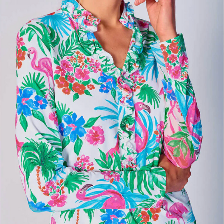 G-Lifestyle Long Sleeve Double Ruffle Top - Flamingo