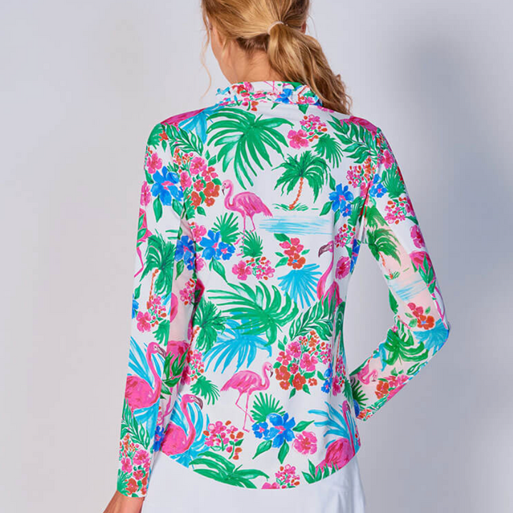 G-Lifestyle Long Sleeve Double Ruffle Top - Flamingo