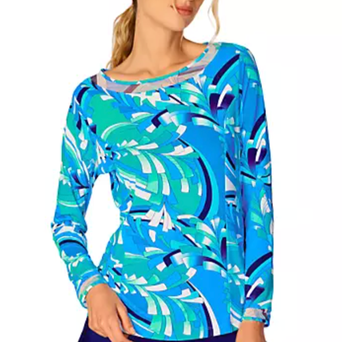 G-Lifestyle Mesh Insert Long Sleeve Top - St. Barths Blue