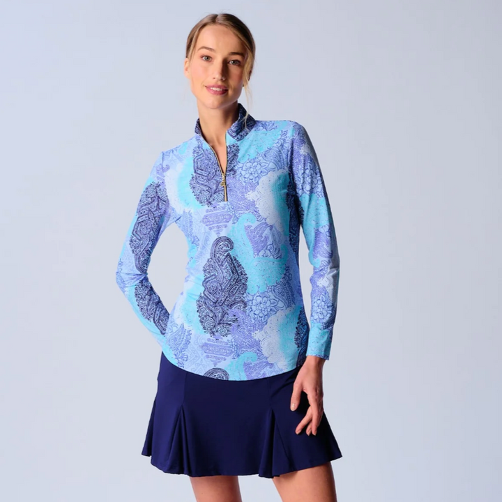 G-Lifestyle Quarter Zip Sun Protection Top - Paisley Blue