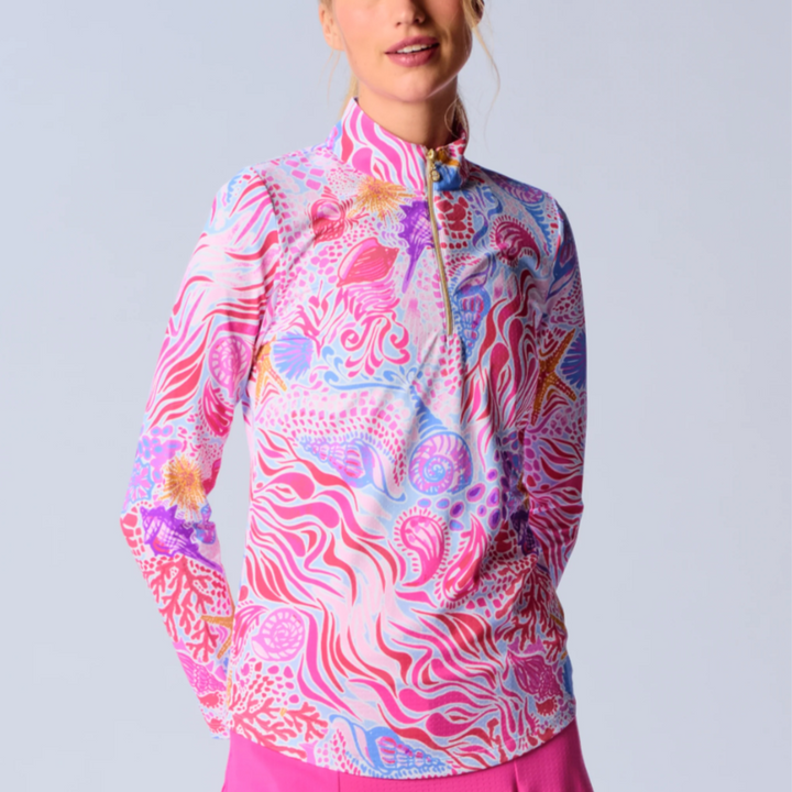 G-Lifestyle Quarter Zip Sun Protection Top - Pink Sea Wave