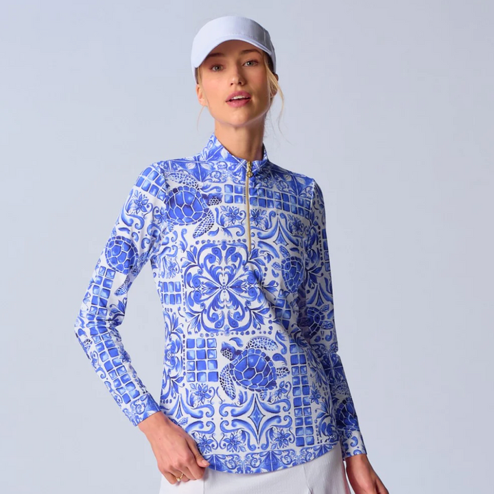 G-Lifestyle Quarter Zip Sun Protection Top - Blue Turtle