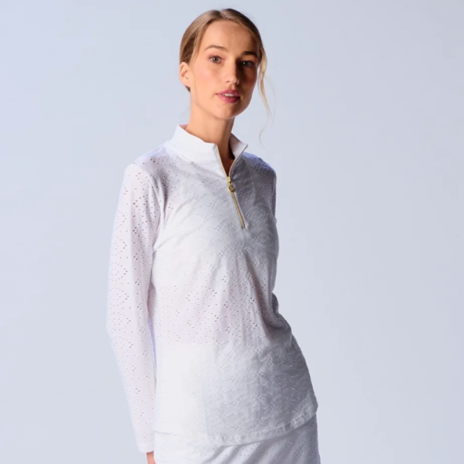 G-Lifestyle Quarter Zip Sun Protection Top - White Eyelet