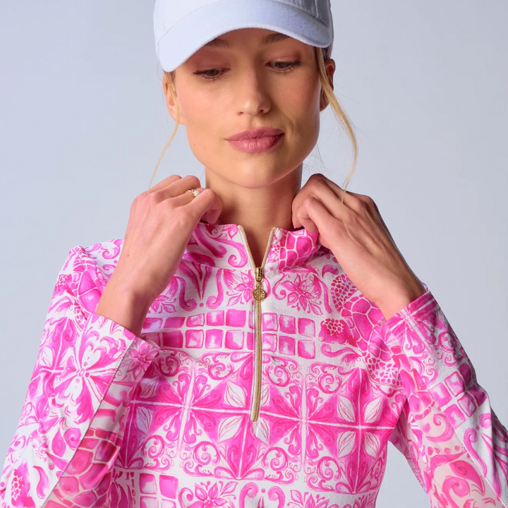 G-Lifestyle Quarter Zip Sun Protection Top - Pink Turtle