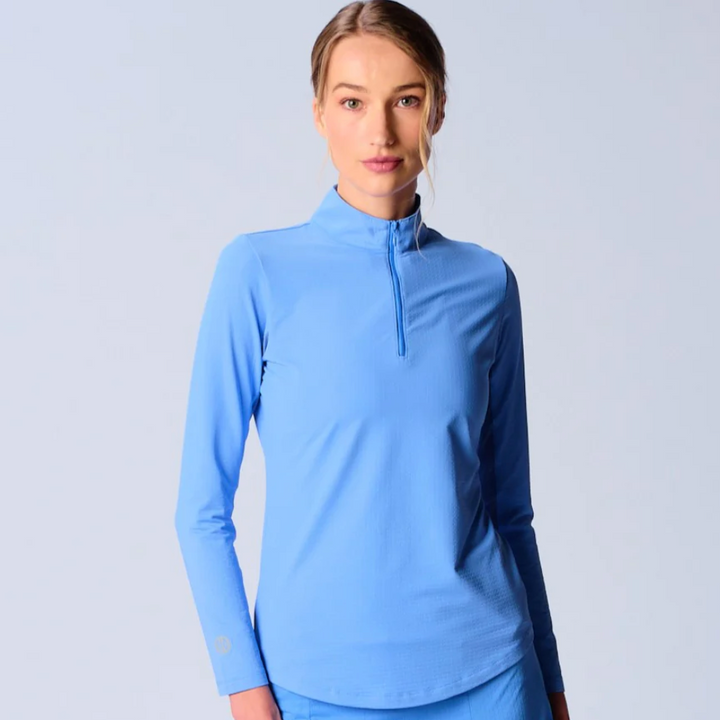 G-Lifestyle Long Sleeve Zip Mock Neck Top - Bright Peri