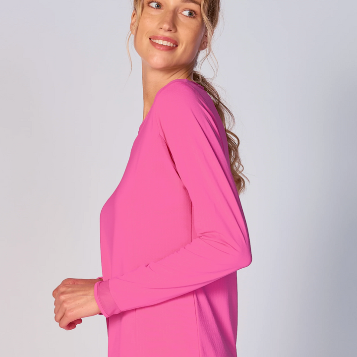 G-Lifestyle Mesh Block Long Sleeve Top - Hot Pink