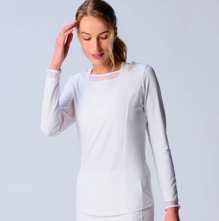 G-Lifestyle Mesh Block Long Sleeve Top - White