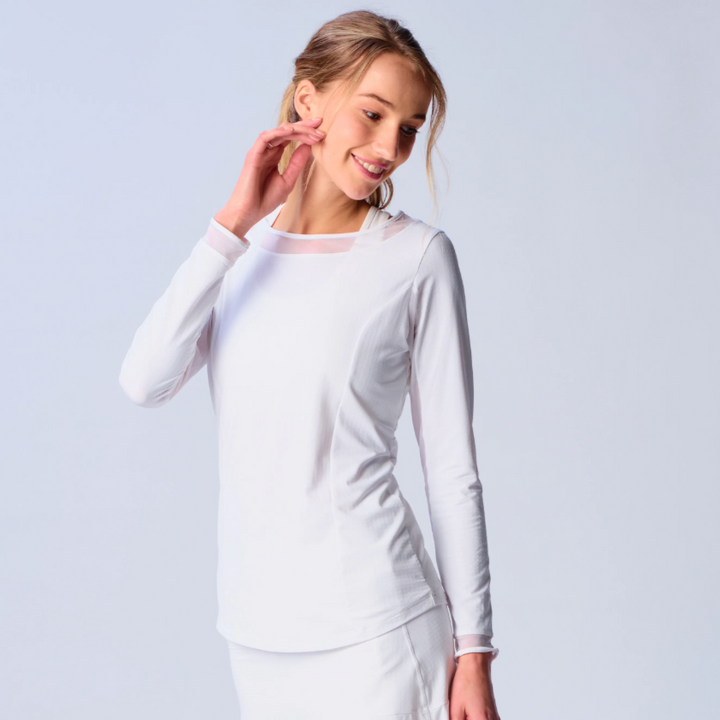 G-Lifestyle Mesh Block Long Sleeve Top - White