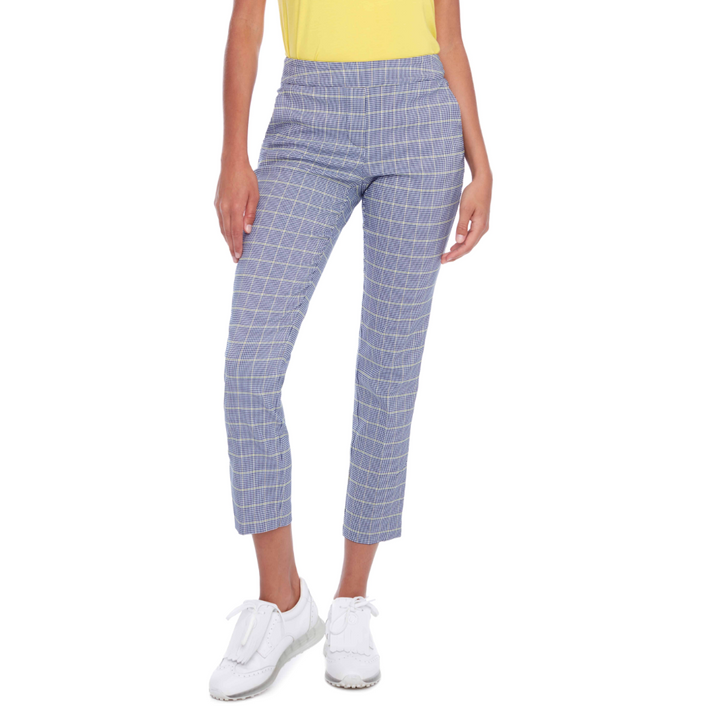 Swing Control Lucca Plaid Techno Ankle Pant - White Lemon Blue