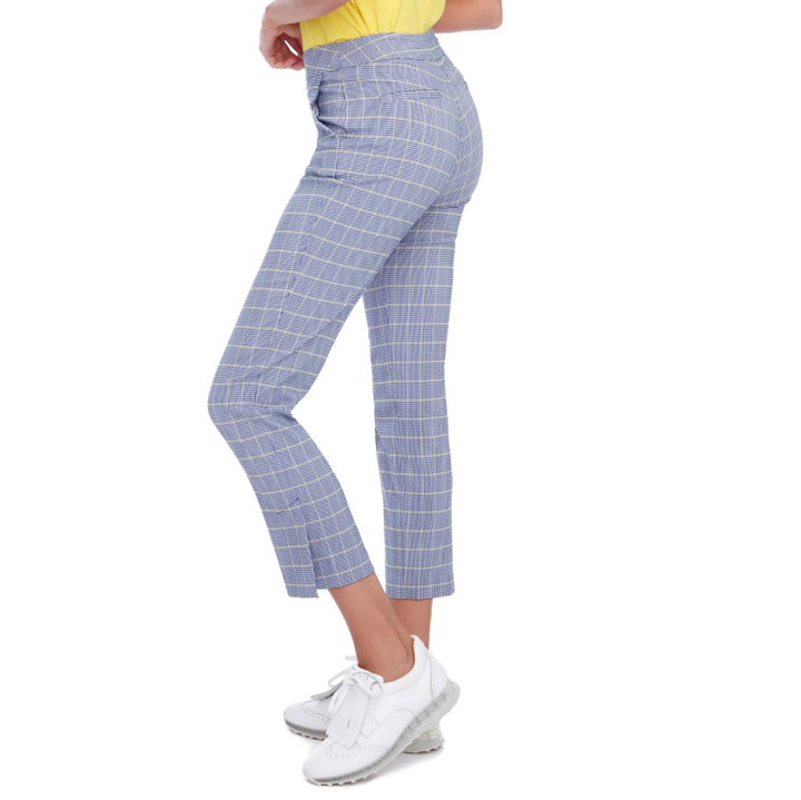 Swing Control Lucca Plaid Techno Ankle Pant - White Lemon Blue