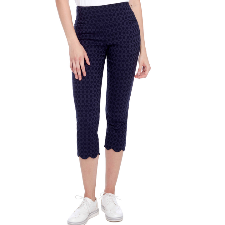 Swing Control Cameo Scalloped Jacquard Cropped Pant - Navy