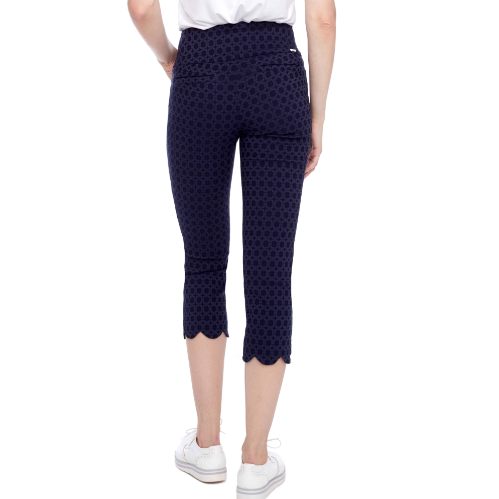 Swing Control Cameo Scalloped Jacquard Cropped Pant - Navy