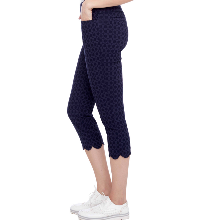 Swing Control Cameo Scalloped Jacquard Cropped Pant - Navy