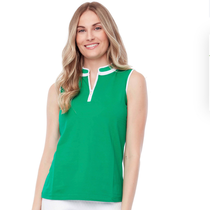 Swing Control Pique Mock Neck Sleeveless Shirt - Jelly Bean