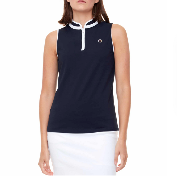 Swing Control Pique Mock Neck Sleeveless Shirt - Navy