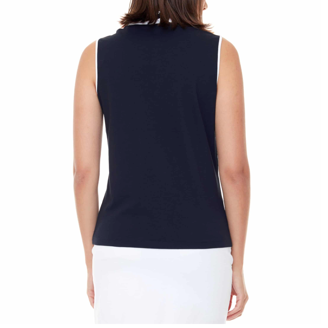 Swing Control Pique Mock Neck Sleeveless Shirt - Navy