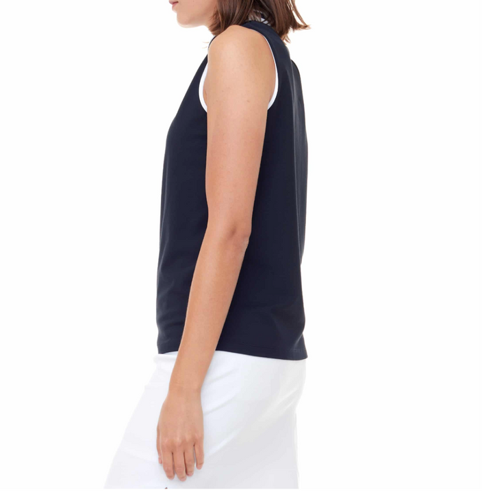 Swing Control Pique Mock Neck Sleeveless Shirt - Navy