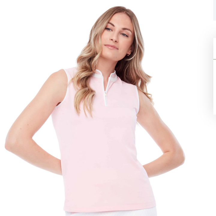 Swing Control Pique Mock Neck Sleeveless Shirt - Pink