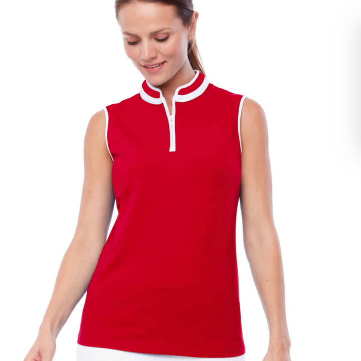 Swing Control Pique Mock Neck Sleeveless Shirt - Red