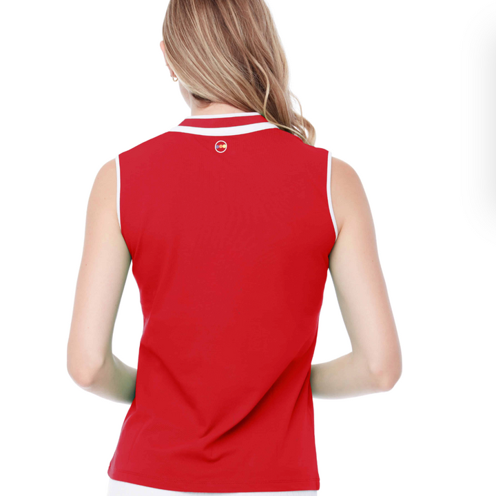 Swing Control Pique Mock Neck Sleeveless Shirt - Red