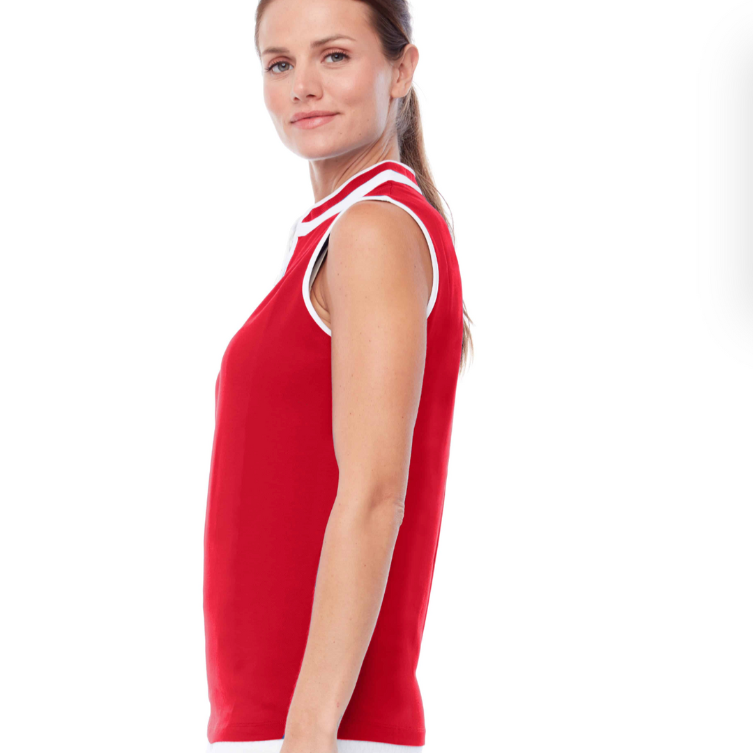 Swing Control Pique Mock Neck Sleeveless Shirt - Red