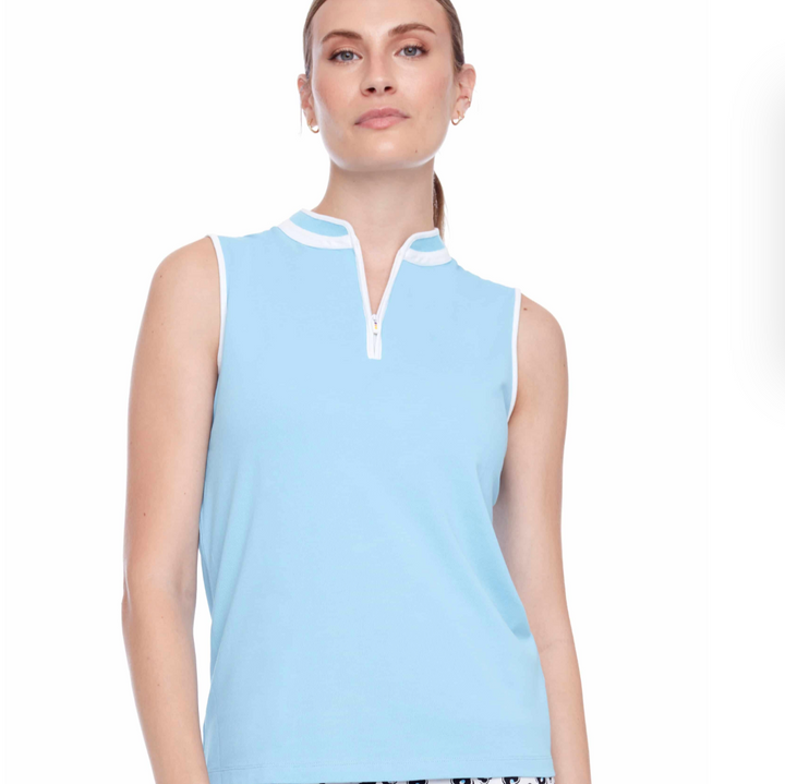 Swing Control Pique Mock Neck Sleeveless Shirt - Sky