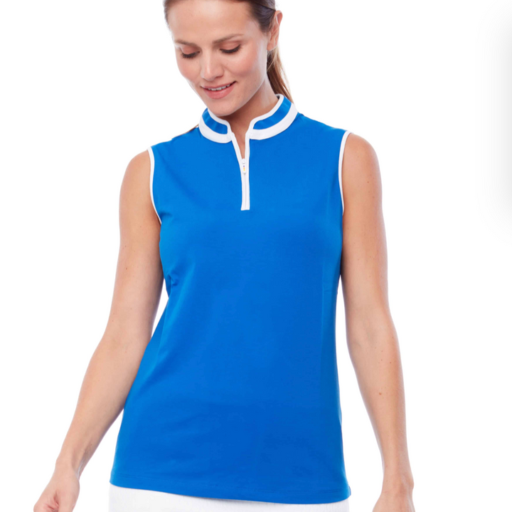 Swing Control Pique Mock Neck Sleeveless Shirt - Turkish Sea