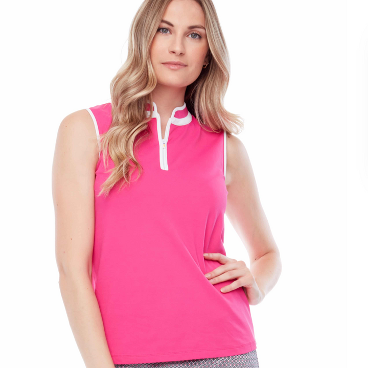 Swing Control Pique Mock Neck Sleeveless Shirt - Bubblegum